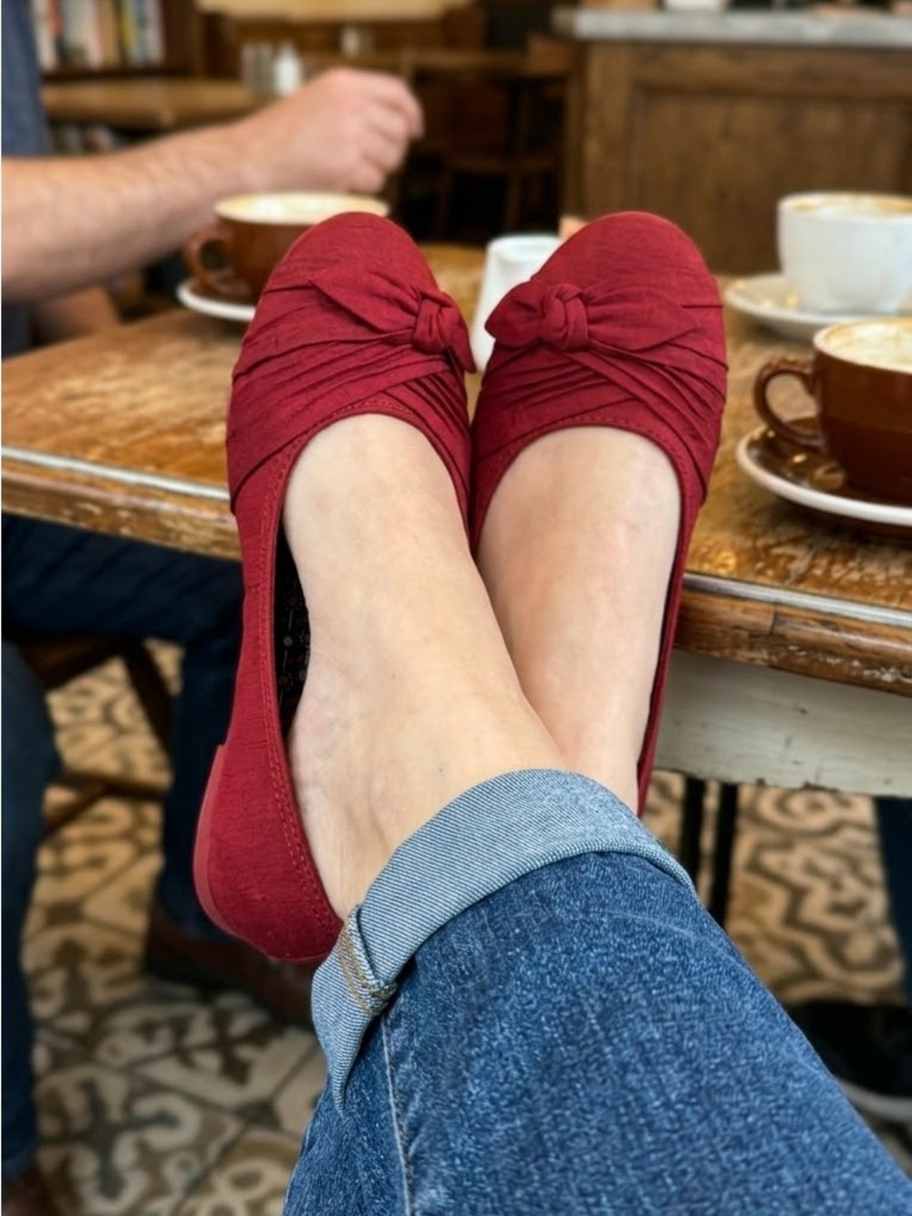 Rocket Dog Red Ruched Ballet Flats with Bow Accent - Size 10